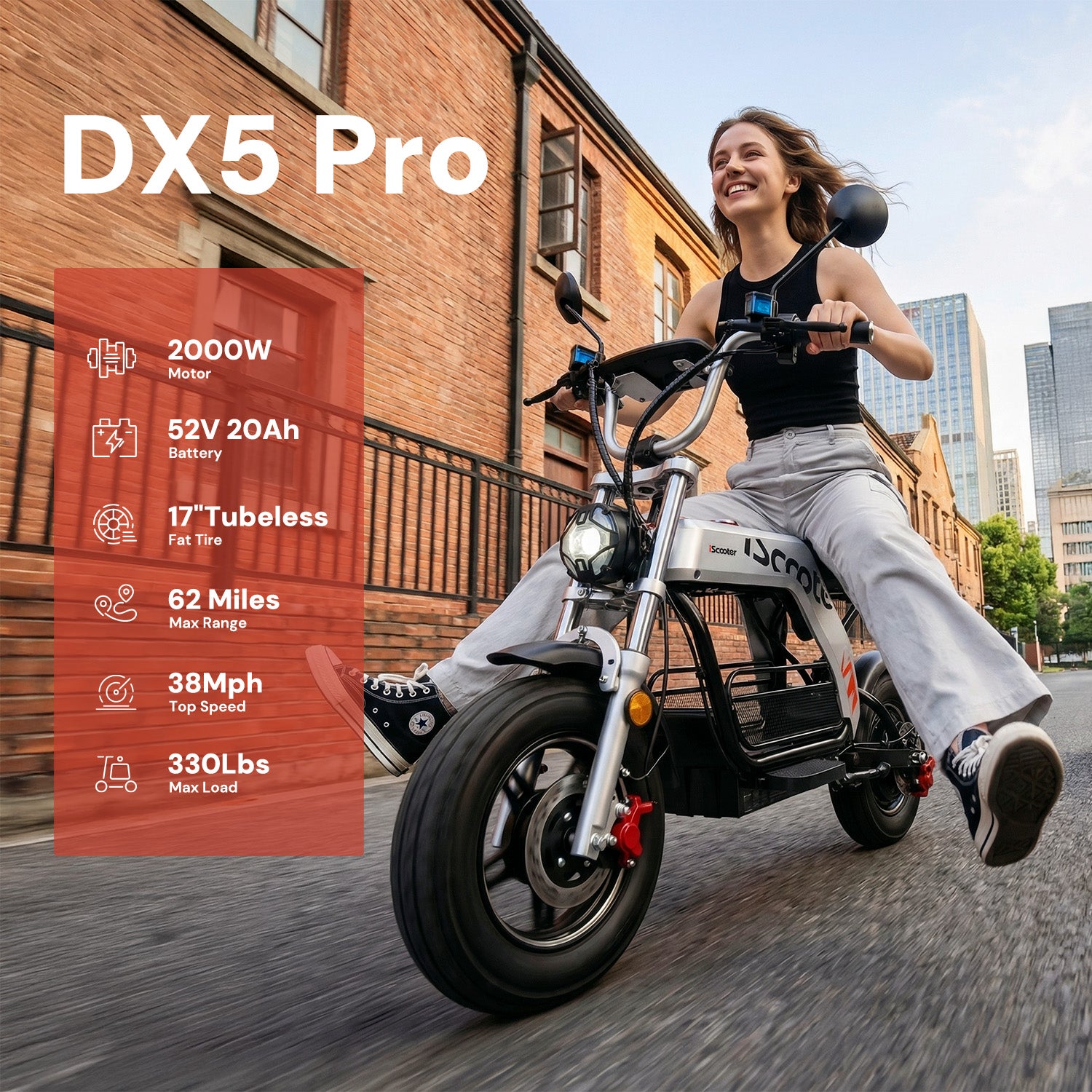 iScooter DX5Pro Electric Bike with Seat & Large Basket