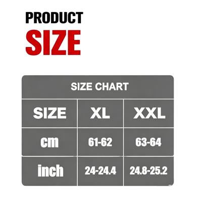 Product size chart table for XL and XXL sizes, showing head measurements of 61–62 cm (24–24.4 inches) for size XL, and 63–64 cm (24.8–25.2 inches) for size XXL.