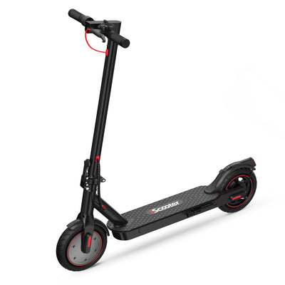 Black electric scooter with red accents on a white background